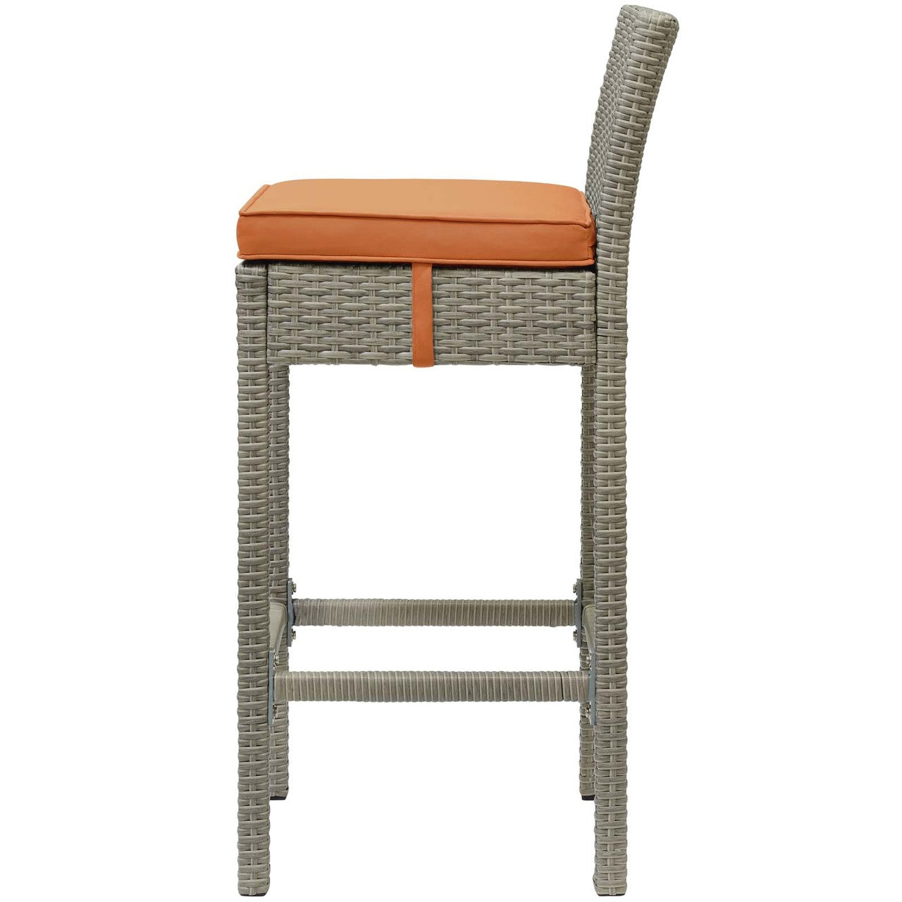 Conduit Outdoor Patio Wicker Rattan Bar Stool, Rattan Wicker, Orange Light Gray 15148