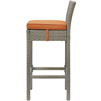 Conduit Outdoor Patio Wicker Rattan Bar Stool, Rattan Wicker, Orange Light Gray 15148