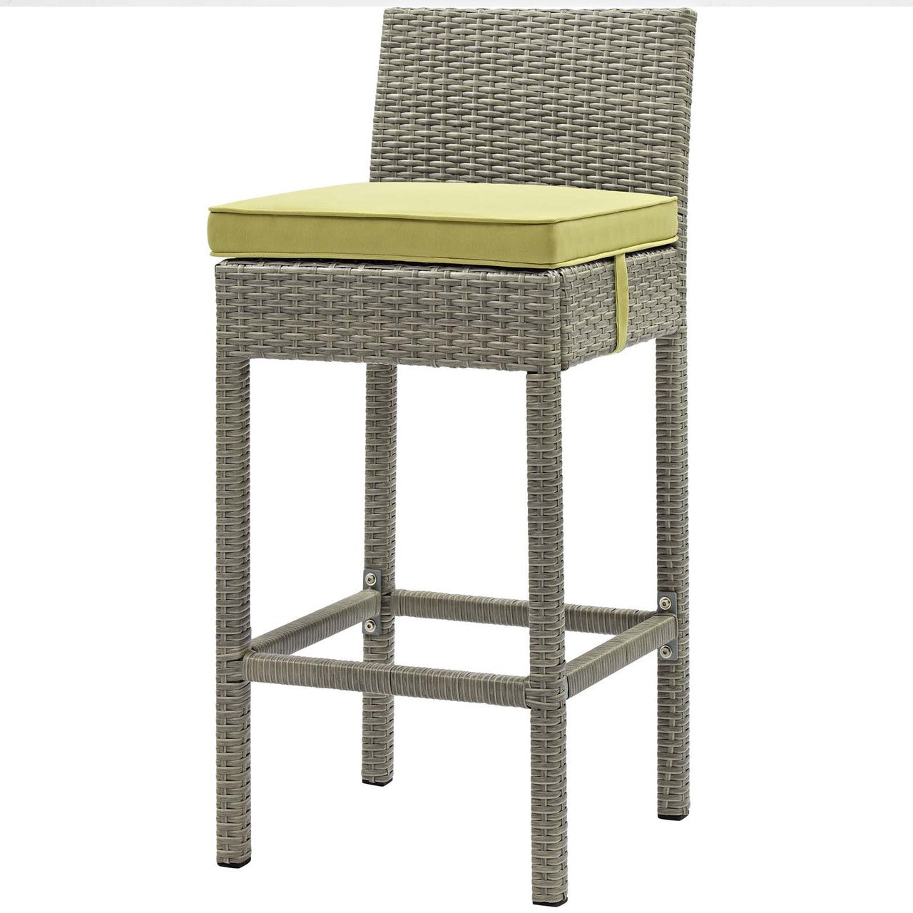 Conduit Outdoor Patio Wicker Rattan Bar Stool, Rattan Wicker, Green Light Gray 15149