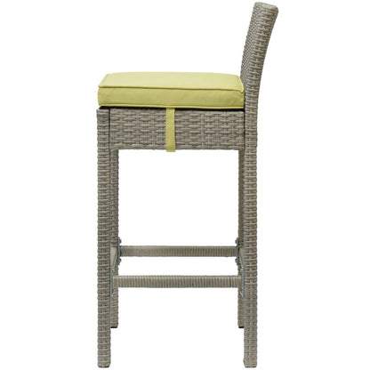 Conduit Outdoor Patio Wicker Rattan Bar Stool, Rattan Wicker, Green Light Gray 15149