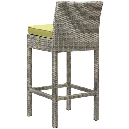Conduit Outdoor Patio Wicker Rattan Bar Stool, Rattan Wicker, Green Light Gray 15149