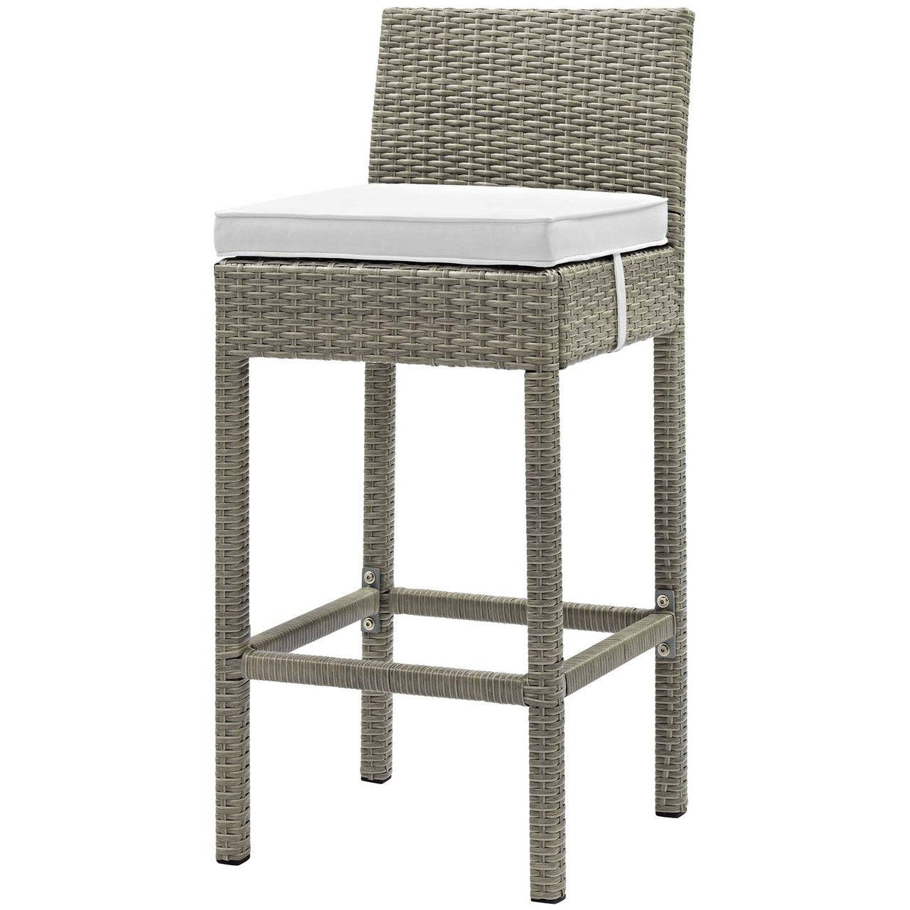 Conduit Outdoor Patio Wicker Rattan Bar Stool, Rattan Wicker, White Light Gray 15152