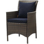 Conduit Outdoor Patio Wicker Rattan Dining Armchair, Rattan Wicker, Navy Blue Brown 15159