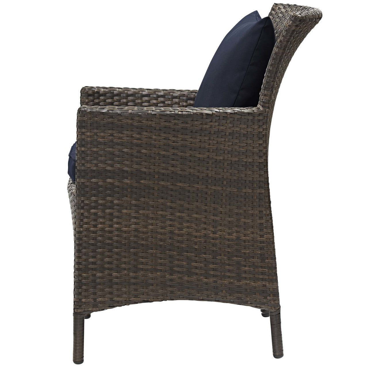 Conduit Outdoor Patio Wicker Rattan Dining Armchair, Rattan Wicker, Navy Blue Brown 15159