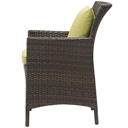 Conduit Outdoor Patio Wicker Rattan Dining Armchair, Rattan Wicker, Green Brown 15161