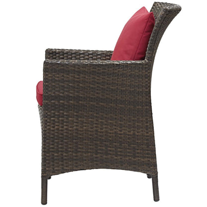 Conduit Outdoor Patio Wicker Rattan Dining Armchair, Rattan Wicker, Red Brown 15162
