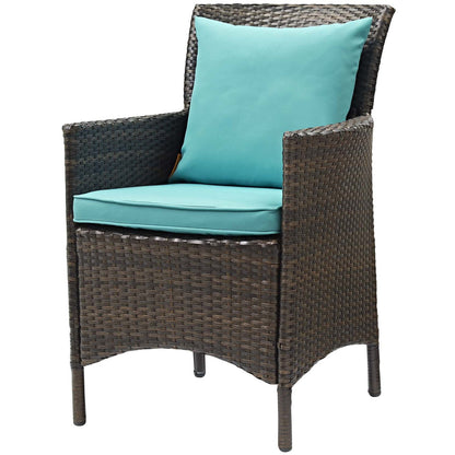 Conduit Outdoor Patio Wicker Rattan Dining Armchair, Rattan Wicker, Blue Brown 15163