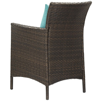 Conduit Outdoor Patio Wicker Rattan Dining Armchair, Rattan Wicker, Blue Brown 15163