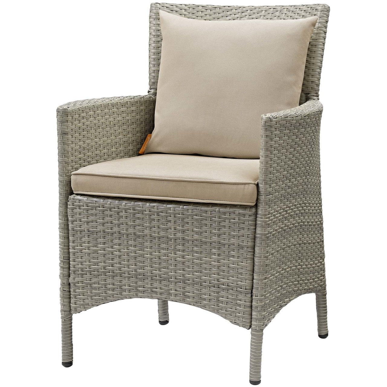 Conduit Outdoor Patio Wicker Rattan Dining Armchair, Rattan Wicker, Light Gray Beige 15165