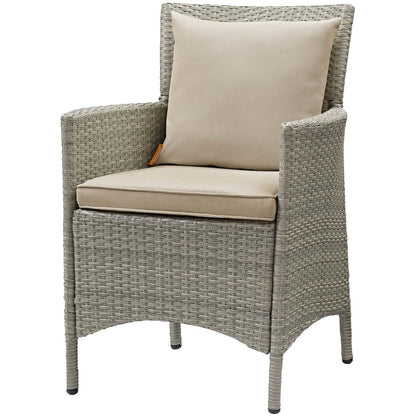 Conduit Outdoor Patio Wicker Rattan Dining Armchair, Rattan Wicker, Light Gray Beige 15165