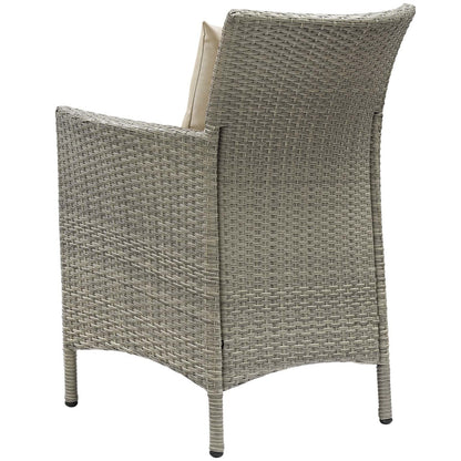 Conduit Outdoor Patio Wicker Rattan Dining Armchair, Rattan Wicker, Light Gray Beige 15165