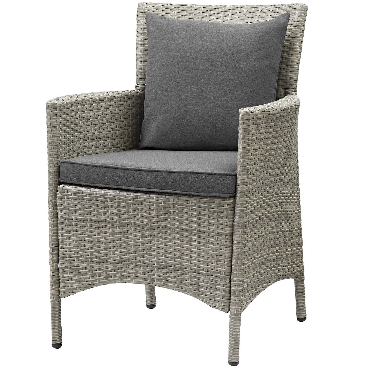 Conduit Outdoor Patio Wicker Rattan Dining Armchair, Rattan Wicker, Dark Grey Gray 15166