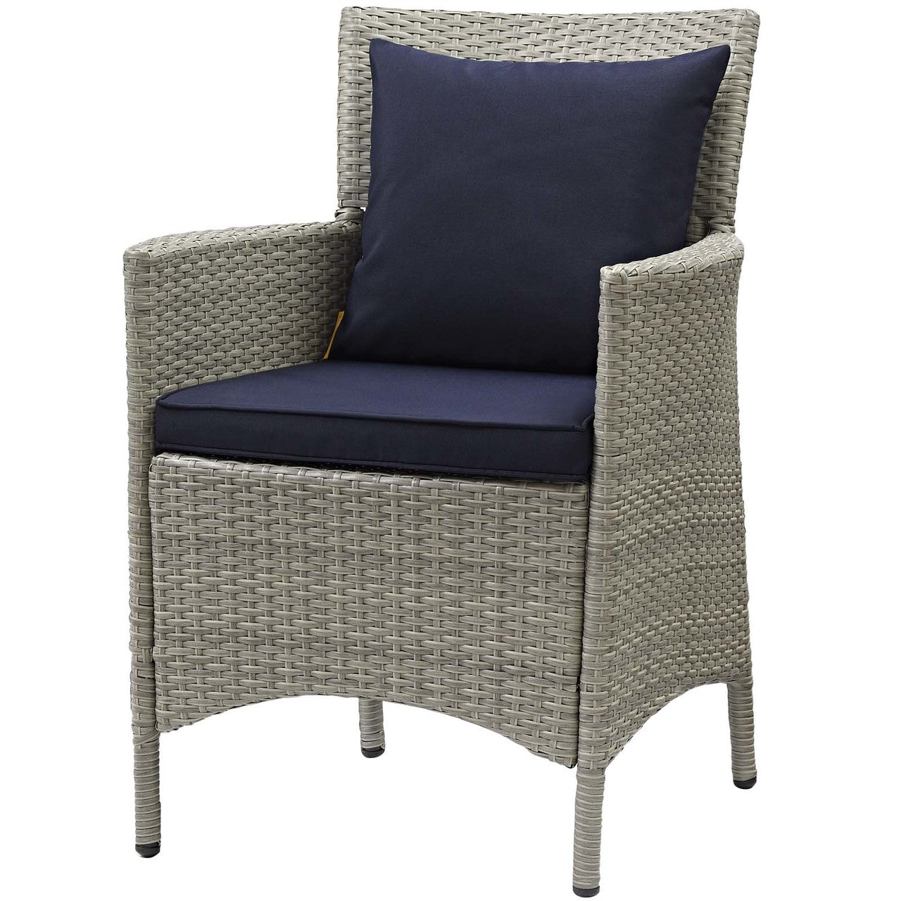 Conduit Outdoor Patio Wicker Rattan Dining Armchair, Rattan Wicker, Navy Blue Light Gray 15171