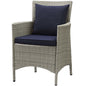 Conduit Outdoor Patio Wicker Rattan Dining Armchair, Rattan Wicker, Navy Blue Light Gray 15171