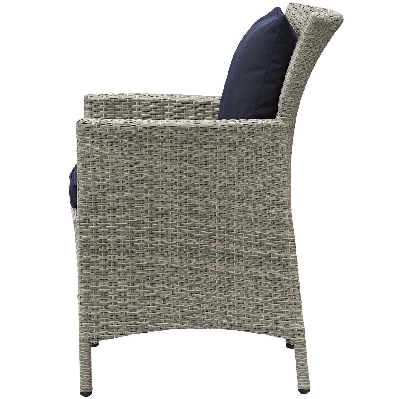 Conduit Outdoor Patio Wicker Rattan Dining Armchair, Rattan Wicker, Navy Blue Light Gray 15171