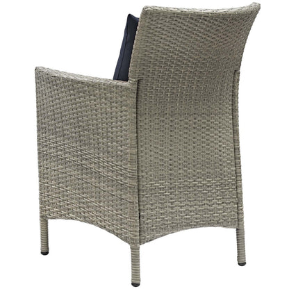 Conduit Outdoor Patio Wicker Rattan Dining Armchair, Rattan Wicker, Navy Blue Light Gray 15171