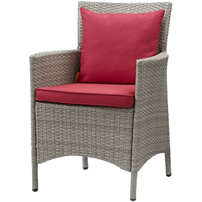 Conduit Outdoor Patio Wicker Rattan Dining Armchair, Rattan Wicker, Red Light Gray 15174