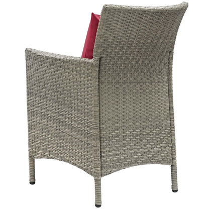 Conduit Outdoor Patio Wicker Rattan Dining Armchair, Rattan Wicker, Red Light Gray 15174