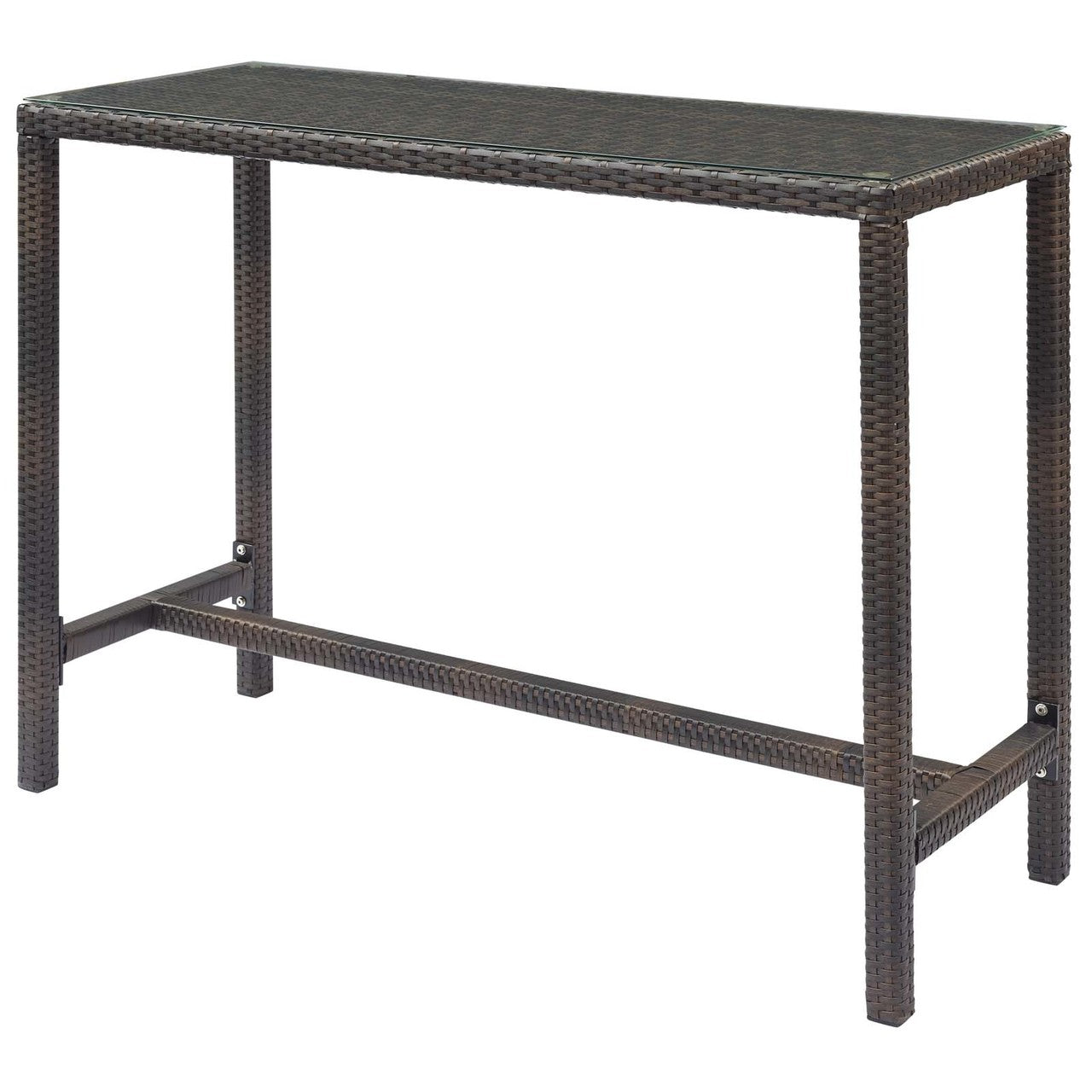 Conduit Outdoor Patio Wicker Rattan Large Bar Table, Rattan Wicker Glass, Brown 15177