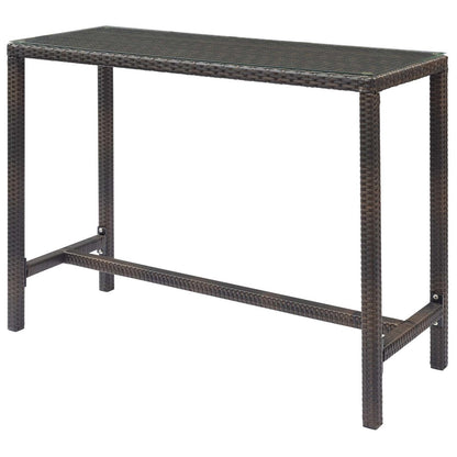 Conduit Outdoor Patio Wicker Rattan Large Bar Table, Rattan Wicker Glass, Brown 15177