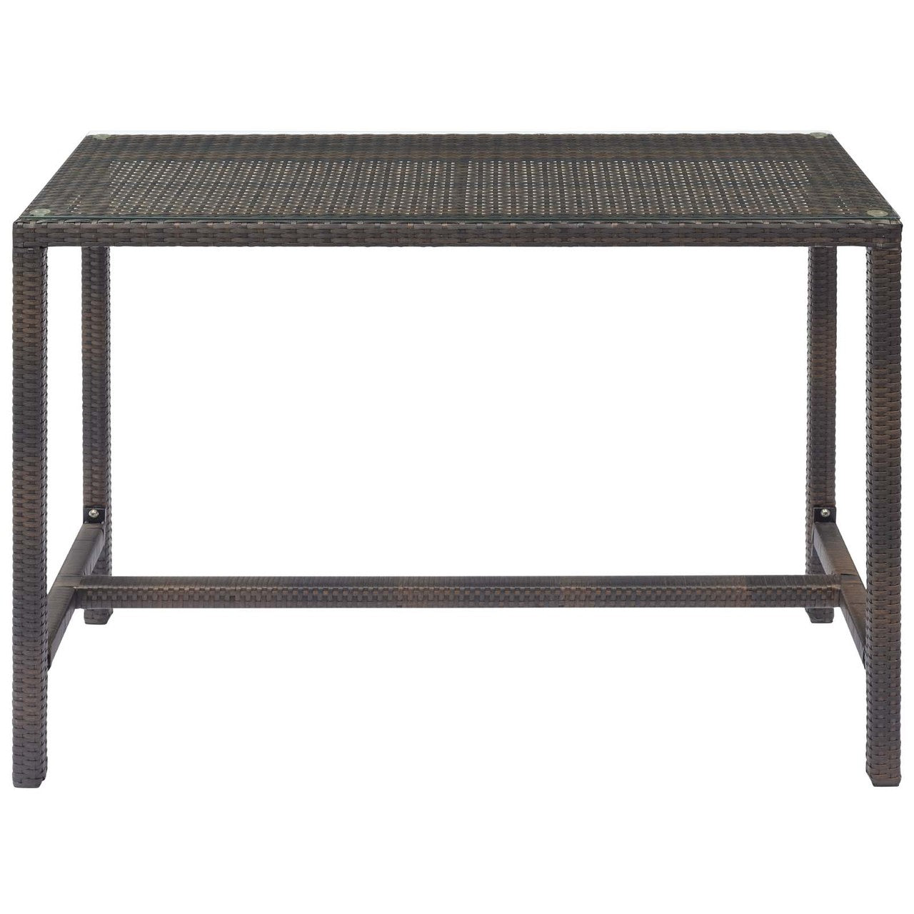 Conduit Outdoor Patio Wicker Rattan Large Bar Table, Rattan Wicker Glass, Brown 15177