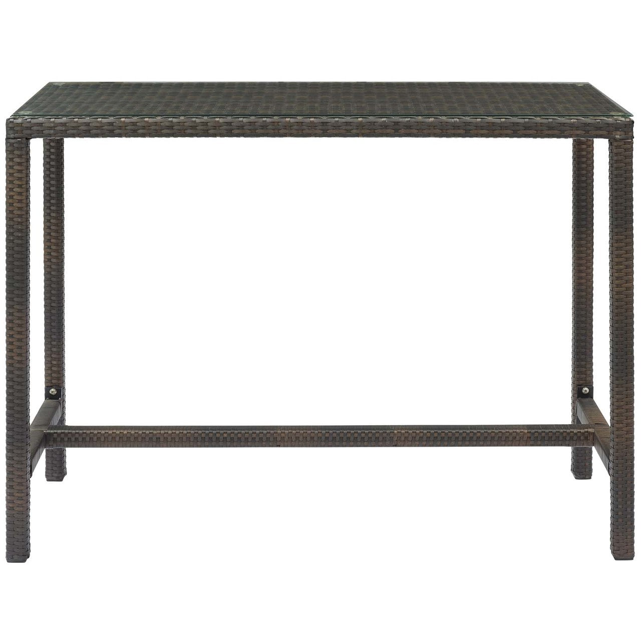 Conduit Outdoor Patio Wicker Rattan Large Bar Table, Rattan Wicker Glass, Brown 15177