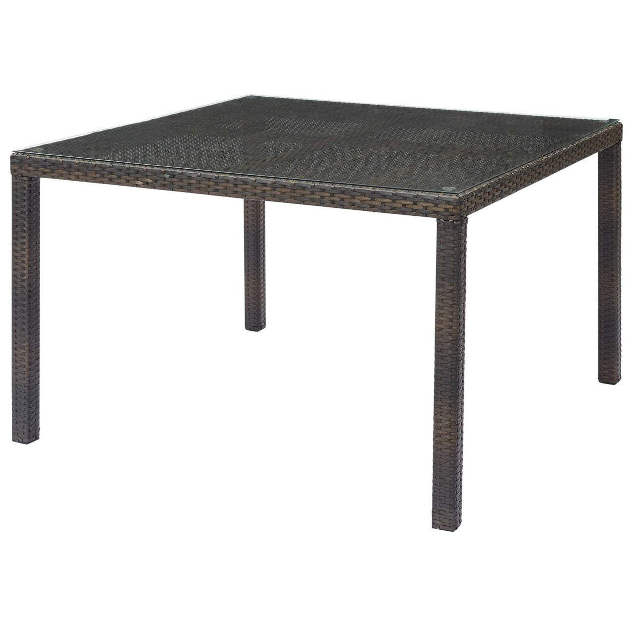 Conduit 47" Outdoor Patio Wicker Rattan Dining Table, Rattan Wicker Glass, Brown 15179