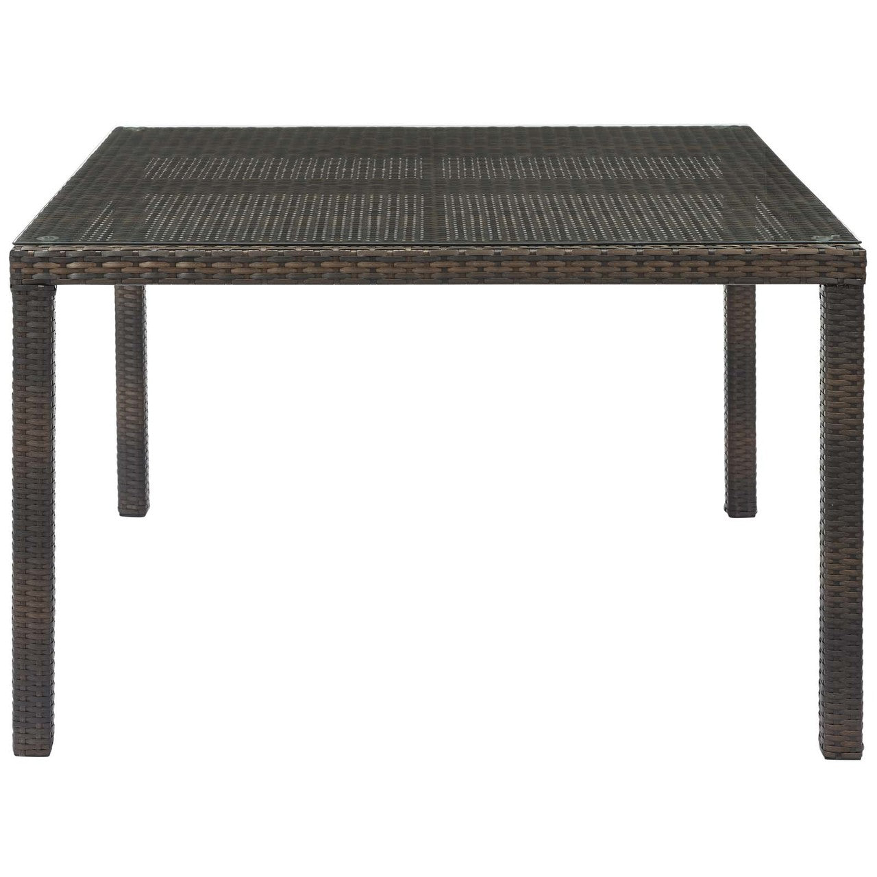 Conduit 47" Outdoor Patio Wicker Rattan Dining Table, Rattan Wicker Glass, Brown 15179
