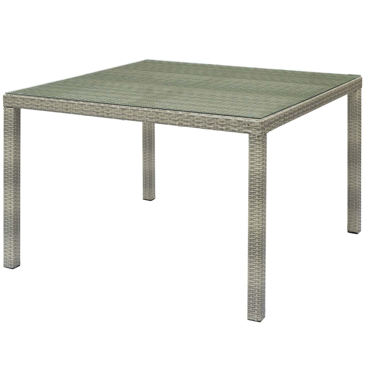 Conduit 47" Square Outdoor Patio Wicker Rattan Table, Rattan Wicker Glass, Light Grey Gray 15180