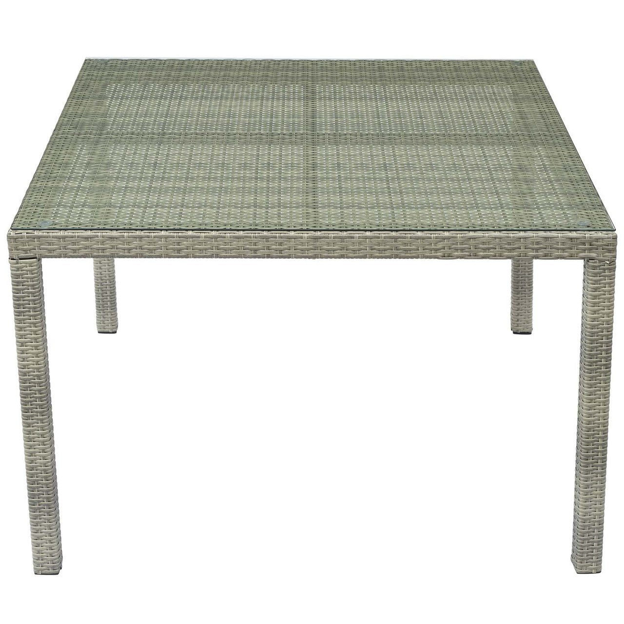 Conduit 47" Square Outdoor Patio Wicker Rattan Table, Rattan Wicker Glass, Light Grey Gray 15180