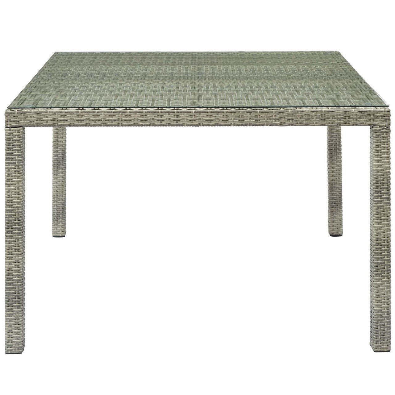 Conduit 47" Square Outdoor Patio Wicker Rattan Table, Rattan Wicker Glass, Light Grey Gray 15180