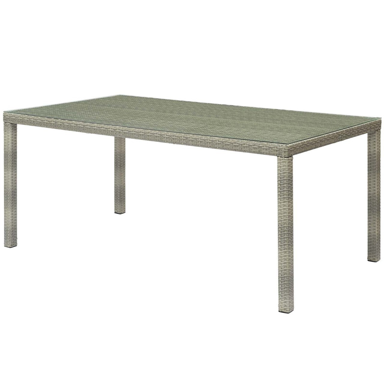Conduit 70" Outdoor Patio Wicker Rattan Dining Table, Rattan Wicker Glass, Light Grey Gray 15182