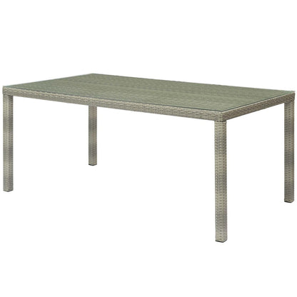 Conduit 70" Outdoor Patio Wicker Rattan Dining Table, Rattan Wicker Glass, Light Grey Gray 15182