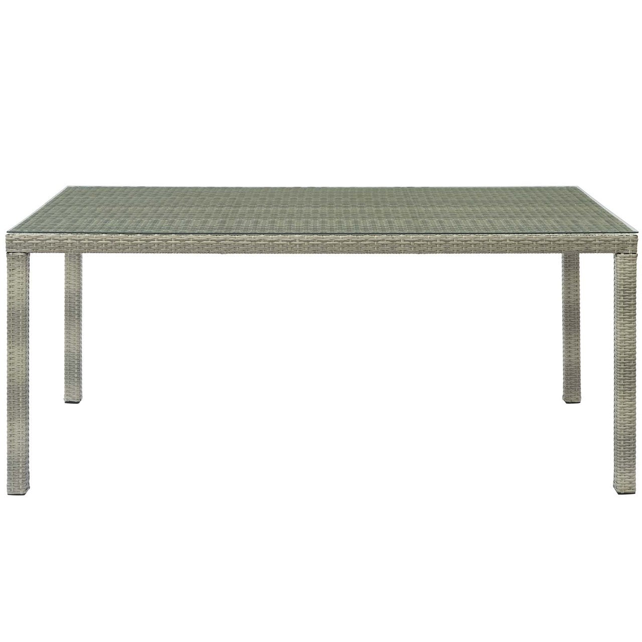 Conduit 70" Outdoor Patio Wicker Rattan Dining Table, Rattan Wicker Glass, Light Grey Gray 15182