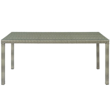Conduit 70" Outdoor Patio Wicker Rattan Dining Table, Rattan Wicker Glass, Light Grey Gray 15182