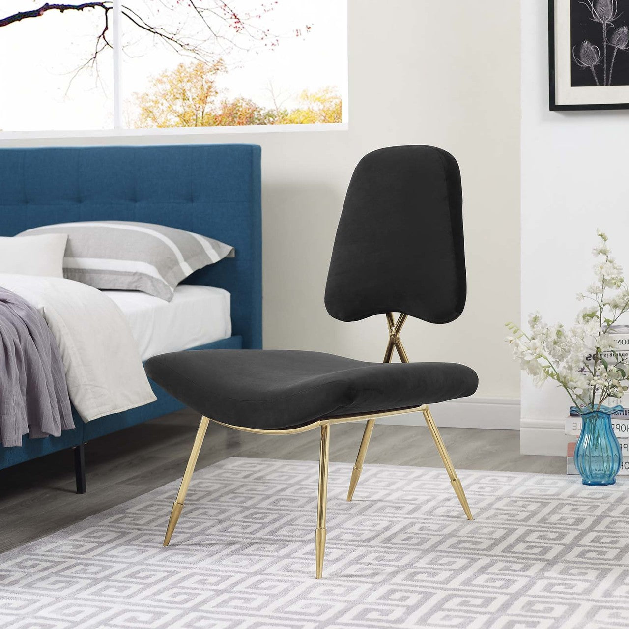 Ponder Upholstered Velvet Lounge Chair, Velvet Fabric Metal Steel, Black 13684