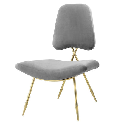 Ponder Upholstered Velvet Lounge Chair, Velvet Fabric Metal Steel, Grey Gray 13685