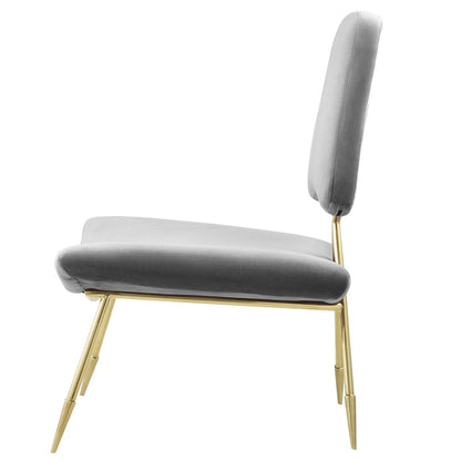 Ponder Upholstered Velvet Lounge Chair, Velvet Fabric Metal Steel, Grey Gray 13685