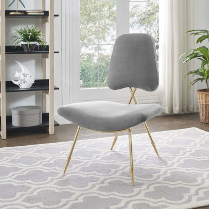 Ponder Upholstered Velvet Lounge Chair, Velvet Fabric Metal Steel, Grey Gray 13685