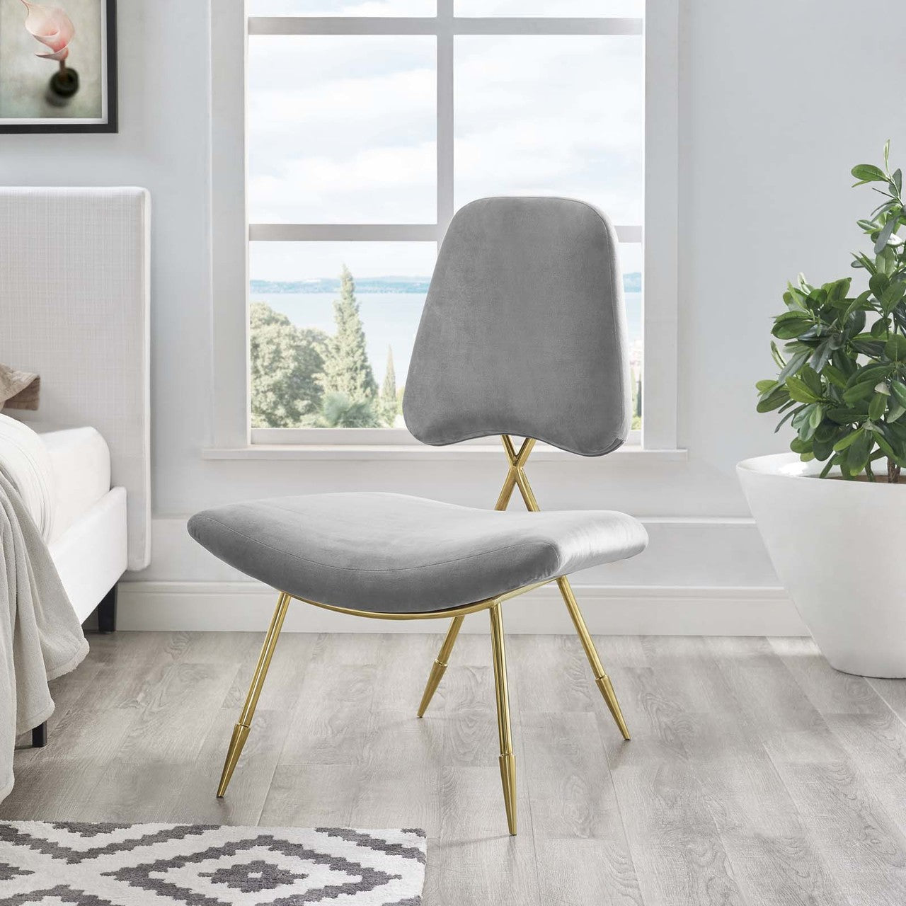 Ponder Upholstered Velvet Lounge Chair, Velvet Fabric Metal Steel, Grey Gray 13685