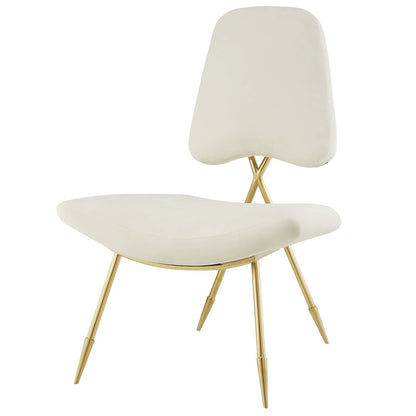 Ponder Upholstered Velvet Lounge Chair, Velvet Fabric Metal Steel, Ivory White 13686
