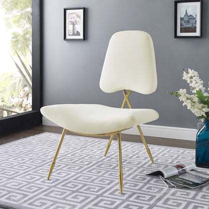 Ponder Upholstered Velvet Lounge Chair, Velvet Fabric Metal Steel, Ivory White 13686