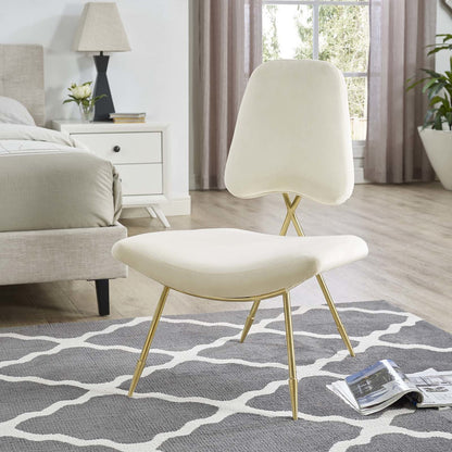 Ponder Upholstered Velvet Lounge Chair, Velvet Fabric Metal Steel, Ivory White 13686