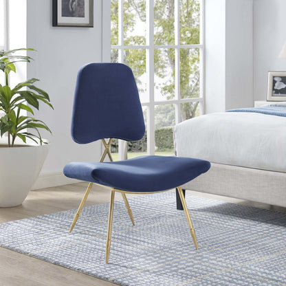Ponder Upholstered Velvet Lounge Chair, Velvet Fabric Metal Steel, Navy Blue 13687