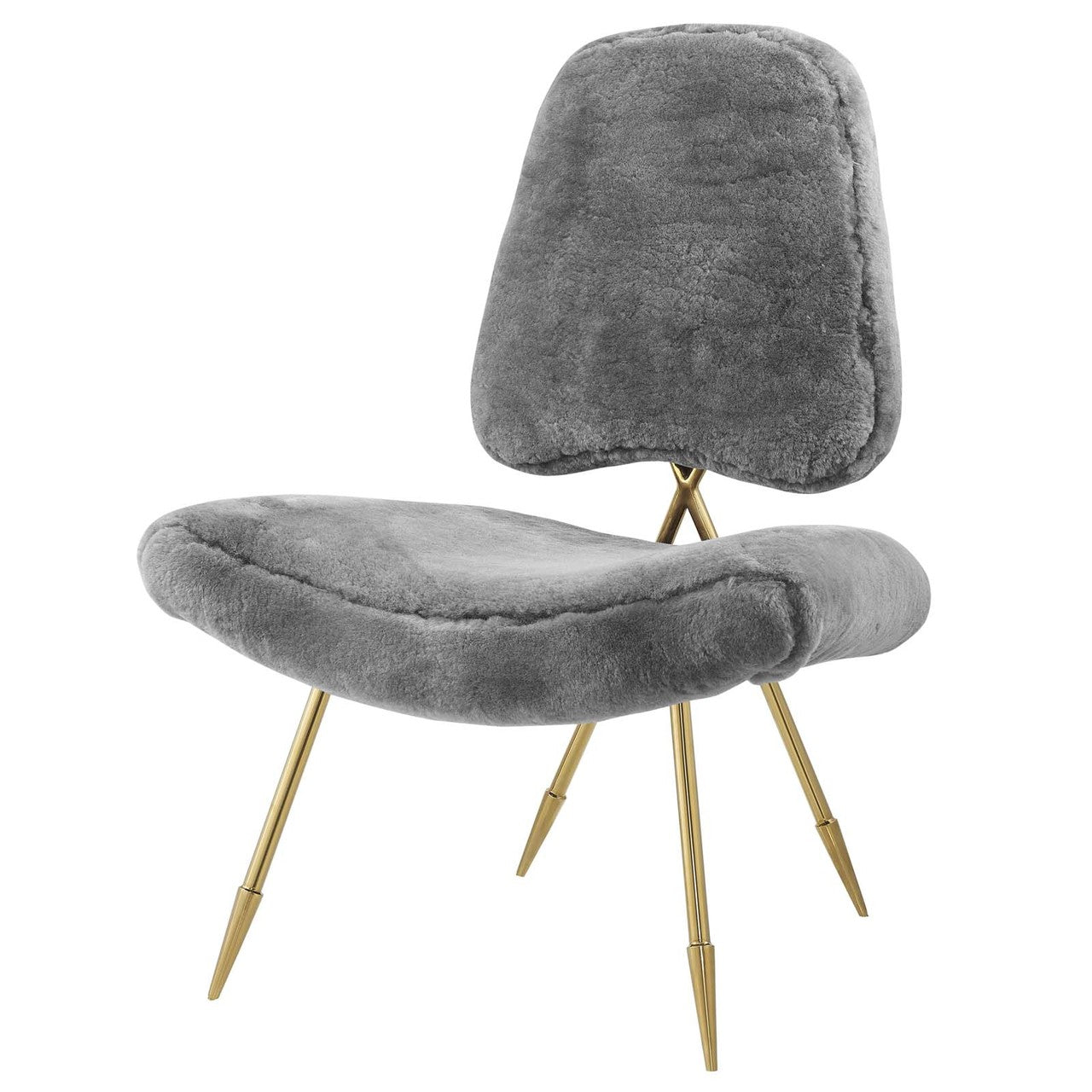 Ponder Upholstered Sheepskin Fur Lounge Chair, Metal Steel Skin, Grey Gray 13689