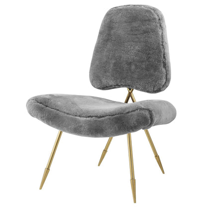 Ponder Upholstered Sheepskin Fur Lounge Chair, Metal Steel Skin, Grey Gray 13689