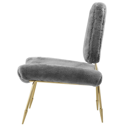 Ponder Upholstered Sheepskin Fur Lounge Chair, Metal Steel Skin, Grey Gray 13689
