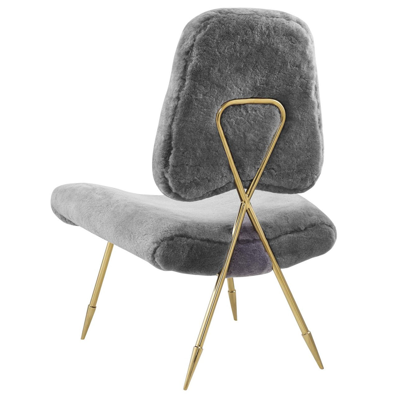 Ponder Upholstered Sheepskin Fur Lounge Chair, Metal Steel Skin, Grey Gray 13689