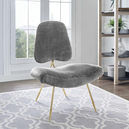 Ponder Upholstered Sheepskin Fur Lounge Chair, Metal Steel Skin, Grey Gray 13689