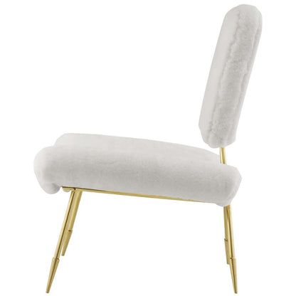 Ponder Upholstered Sheepskin Fur Lounge Chair, Metal Steel Skin, White 13690